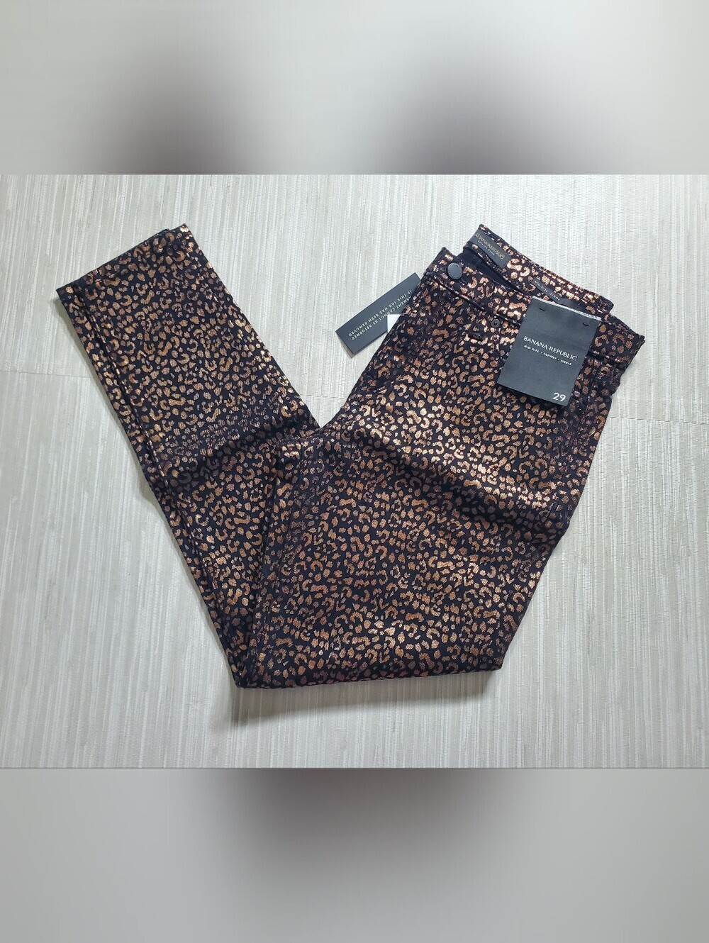 Banana Republic Mid Rise Skinny Stretch Jeans Metallic Leopard sz 29/8 NWT $129 - Picture 7 of 10